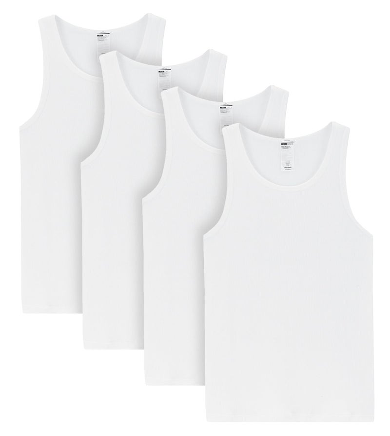 LAPASA Men's 100% Cotton Ribbed Tank Tops Sleeveless Crewneck A-Shirts Basic Solid Undershirts Vests 4 Pack M35, White, Small - Image 1